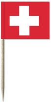 Cocktailprikkers vlag Zwitserland - 50x stuks - 8 cm mini deco vlaggetjes - landen decoratie - Prikkertjes - Versiering