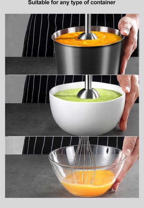 Staafmixers 4 In 1 Set - Handmixer - 1200W - Elektrische Onderdompelingsmixer - Inclusief Slijpmachine En Beker - RVS Ijsbladen van Merkloos — afbeelding 4