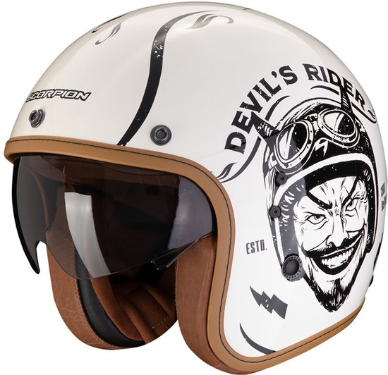 Scorpion Belfast Evo Romeo Cream Zwart Jethelm - Maat L - Helm