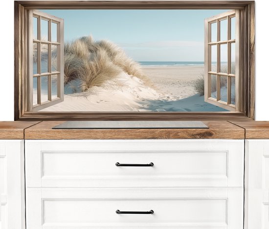 Crédence de Cuisinière en Aluminium 120x60 cm - Vue - Tallgrass - Dunes - Mer - Paysage - Écran Pare-éclaboussures pour Plaque de Cuisson - Protection Murale