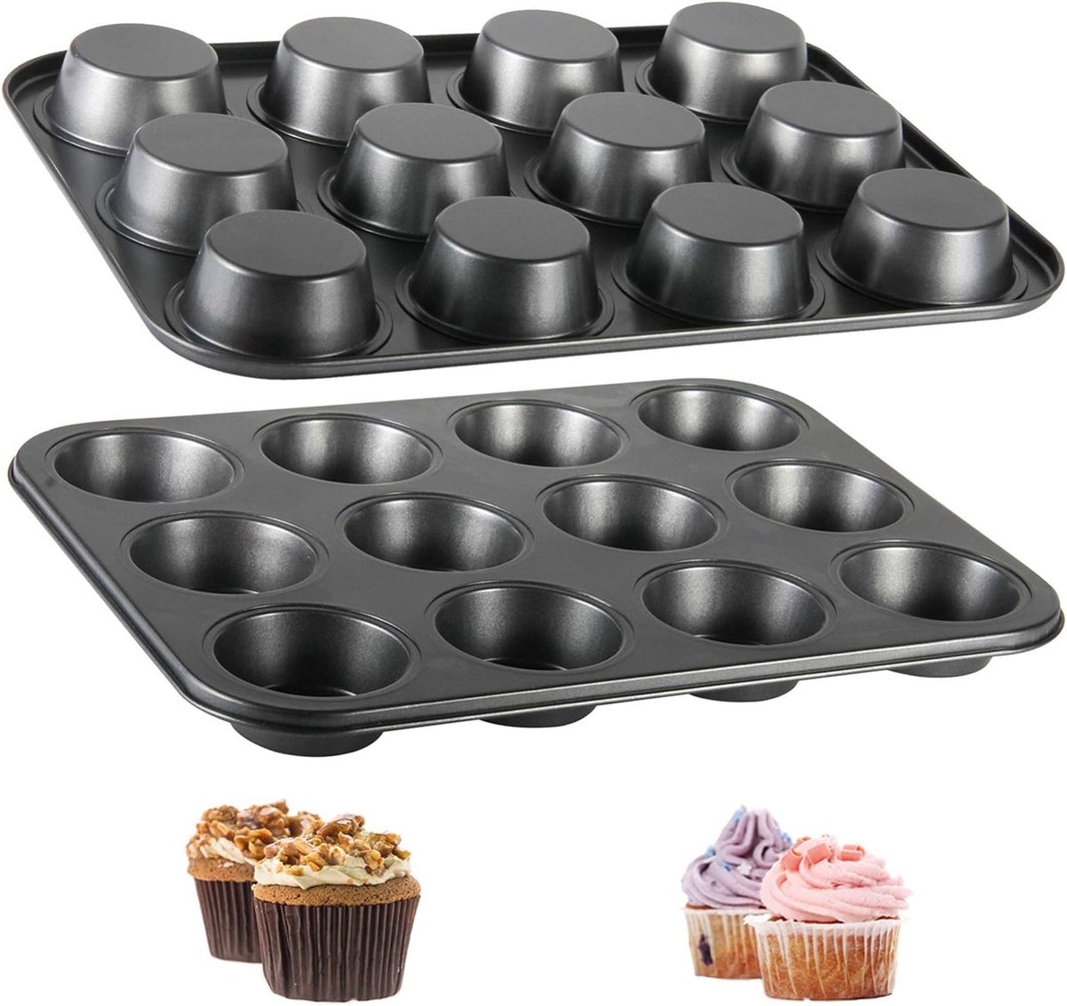 My Ninki ® Uitgebreide Set van Twee Grote Muffinvormen met Antiaanbaklaag voor Bakplezier