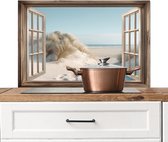 MuchoWow Credence Mer - Plage - Été Fond De Hotte 90x60 Cm Credence Aluminium Plaque INOX De Cuisine