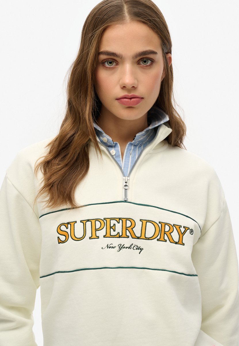 Superdry Country Club sweatshirt met halve rits en losse pasvorm Dames Truien Creme