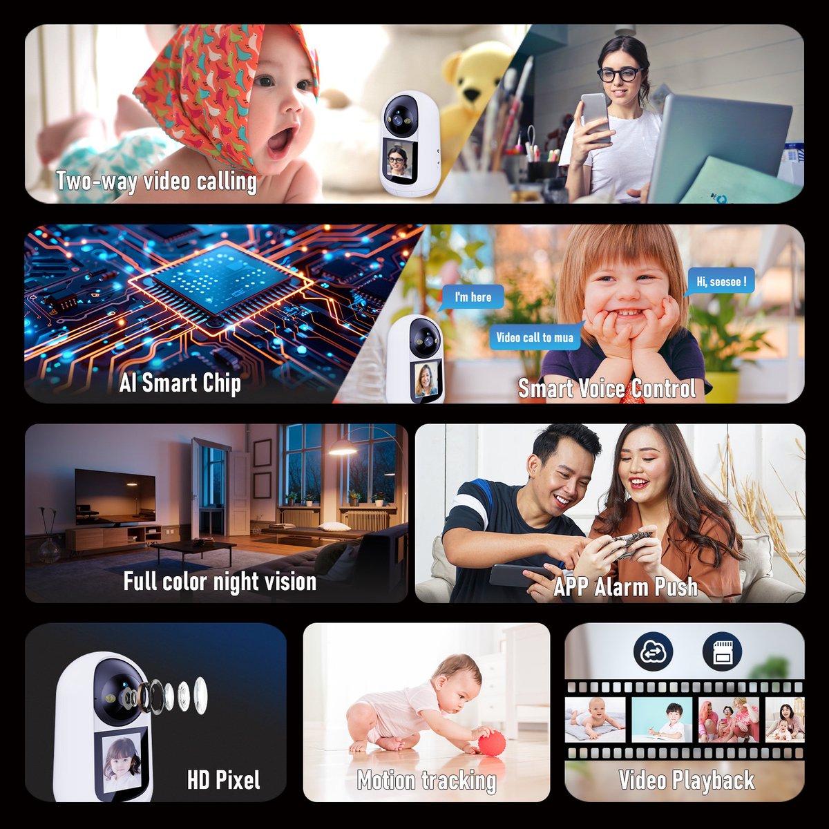 Babyfoon met Camera - Tweeweg Video & Audio - Baby Monitor - Lichaamstracking - WiFi Camera - Beweging Detectie & Alarm – foto 2