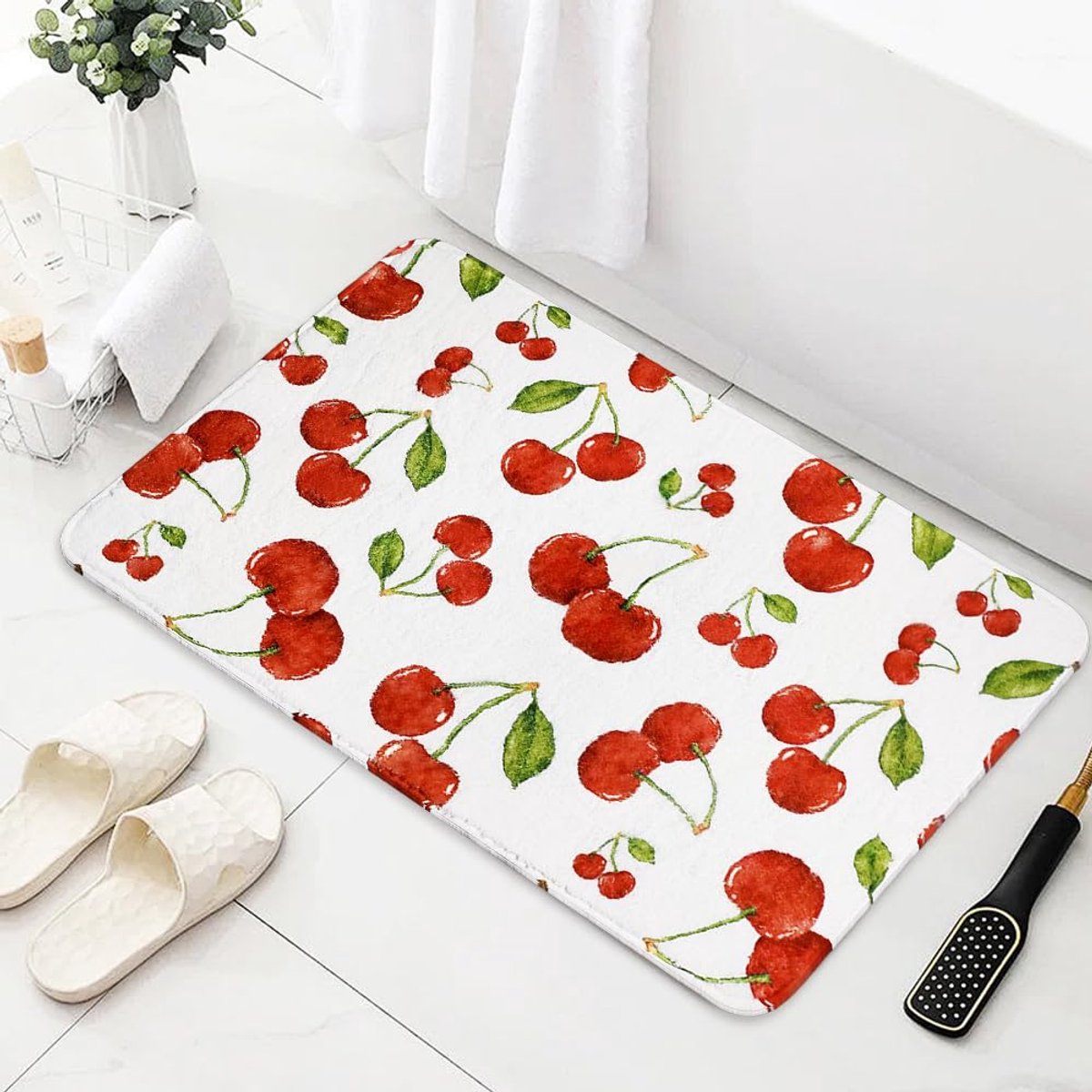 My Ninki ® Charmante Rode Fruit Badmat - Zacht, Snel Drogen en Antislip, 50 x 80 cm