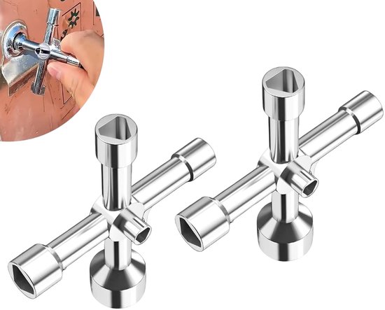 Lot de 2 clés triangulaires, une cuillère multi-usage, 5 tailles internes 5 mm/8 mm/9 mm/10 mm/13 mm, parfaites pour les cassettes électriques, les vannes de gaz et d'eau, les compteurs électriques, les armoires, etc.