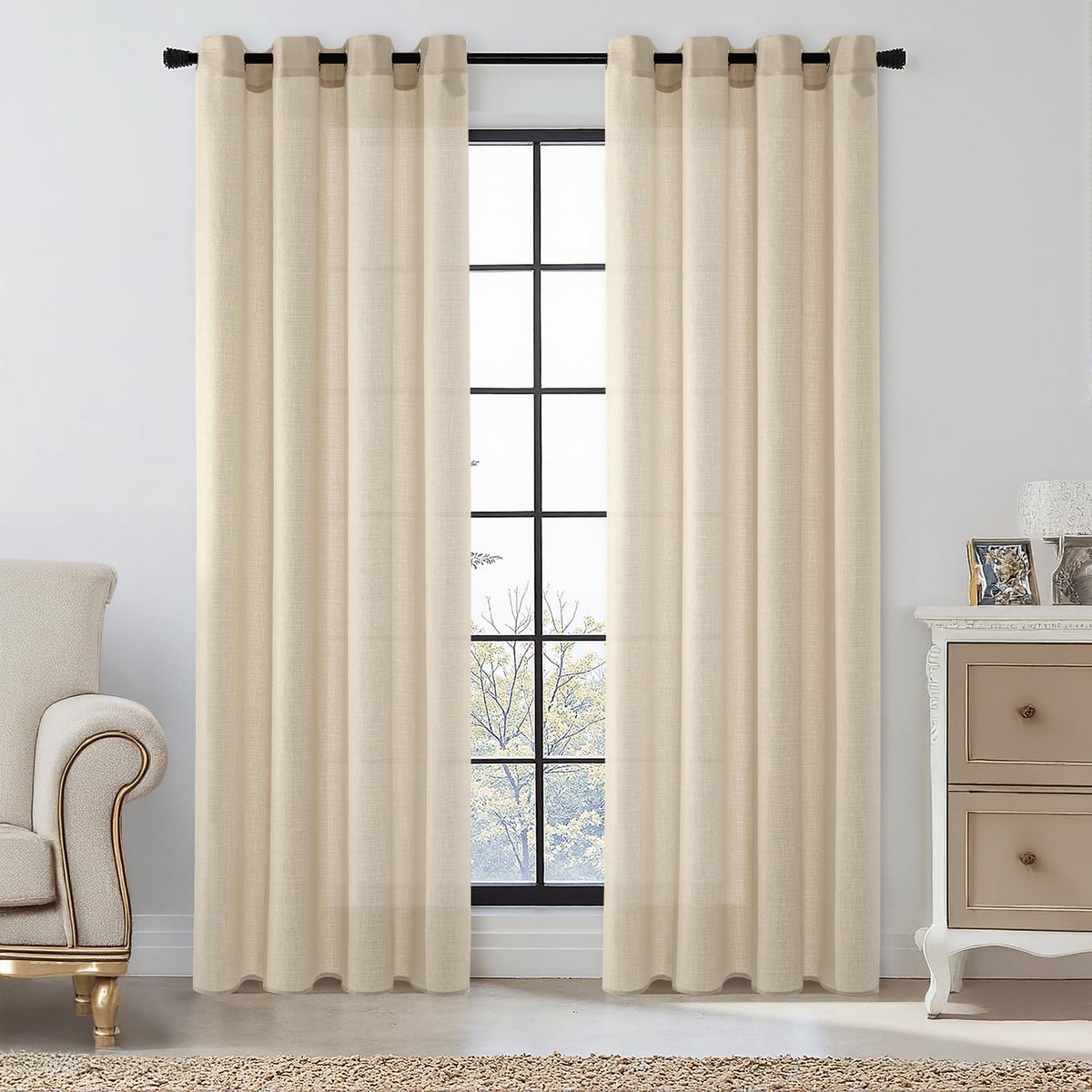 My Ninki ® Transparante Voile-Gordijnen Set met Oogjes voor Slaapkamer, Lichtdoorlatend en Privacybeschermend, 215 x 140 cm