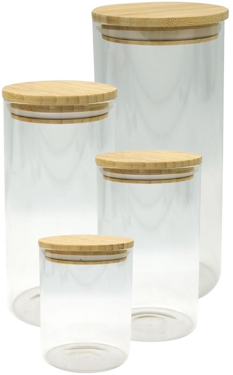 Set van 4 bewaardozen van glas met bamboe deksel Fackelmann Nature