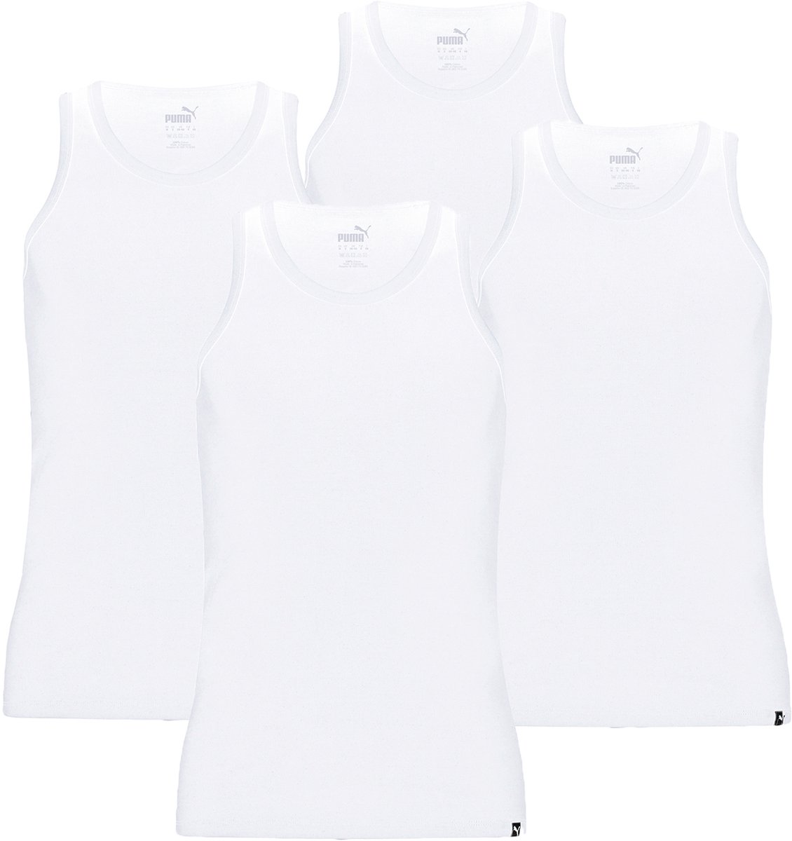 Set van 4 Puma Basic Tank Top Heren herenondershirt met ronde hals Wit