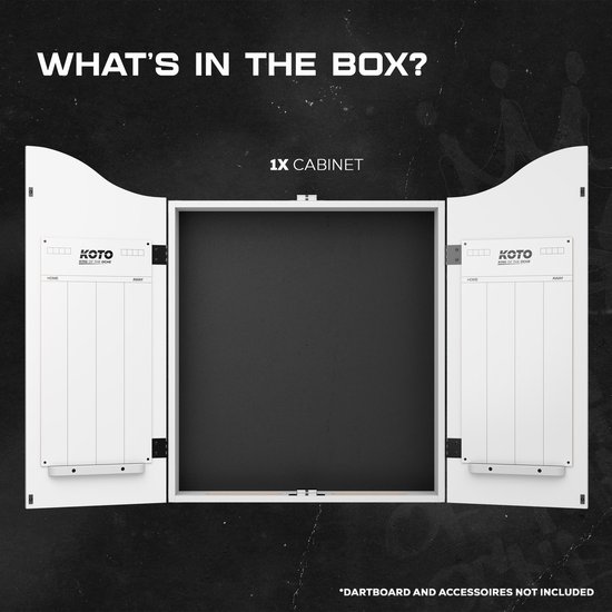 KOTO Cabinet Wit, Dartbordkast, Dartkabinet, Dartbordkast met scorebord, Dartbord ophangsysteem, Dartkabinet accessoires, Stijlvol dartkabinet, Praktisch dartkabinet, Opbergkast voor dartbord van KOTO — afbeelding 4