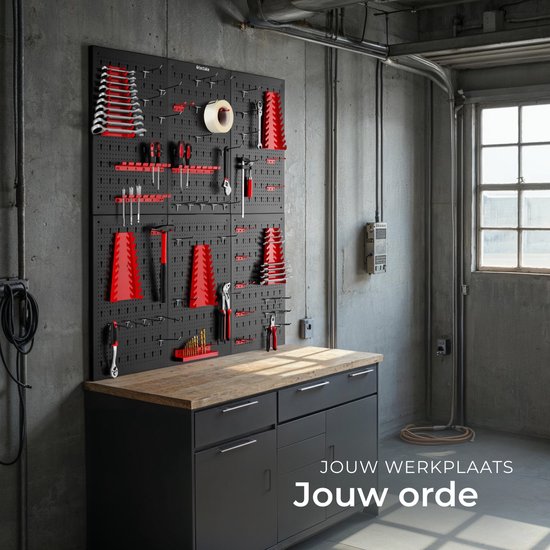 Relaxdays gereedschapswand 3 -delig, met 17-delige haken set
