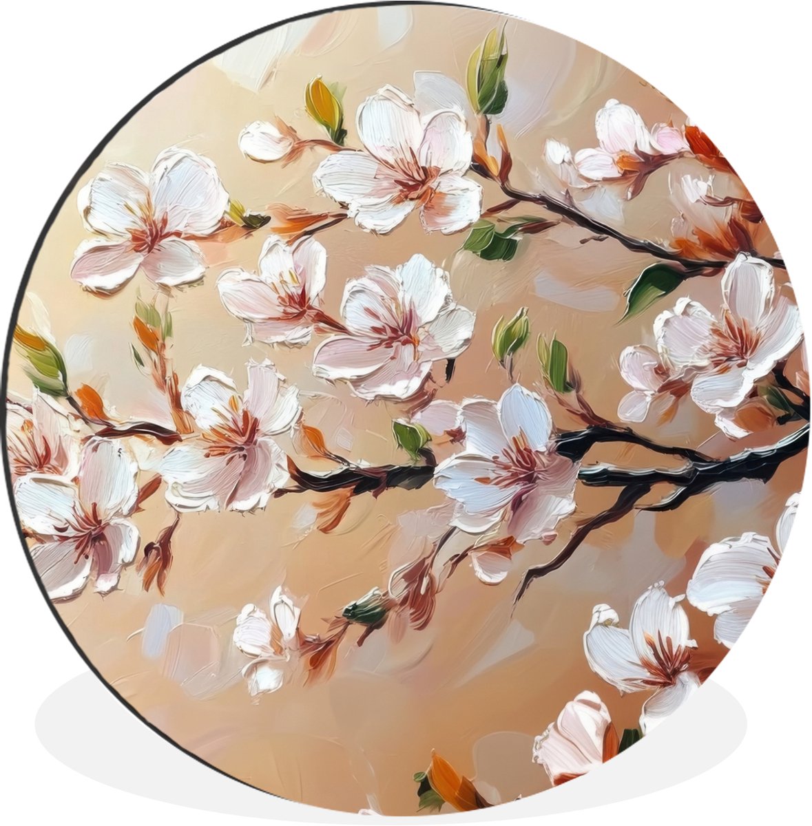 WallCircle Wandcirkel - Muurcirkel - Bloesemtakken - Schilderachtig - Roze - Aluminium - Dibond - 90x90 cm - Binnen en Buiten