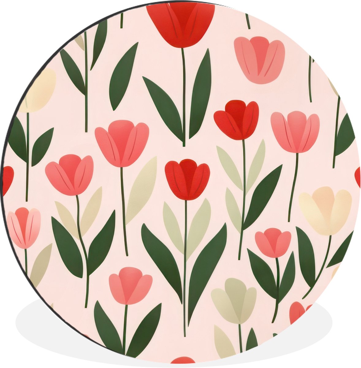 WallCircle Wandcirkel - Muurcirkel - Tulpen - Modern - Roze - Aluminium - Dibond - 60x60 cm - Binnen en Buiten Bloemen