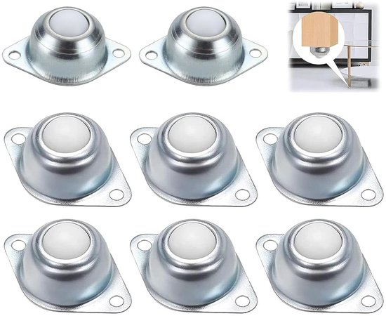 Lot de 8 petites roulettes à billes pour meubles – Roulettes à billes pour poubelles, jolies roues rondes, glissières, dispositif de transport