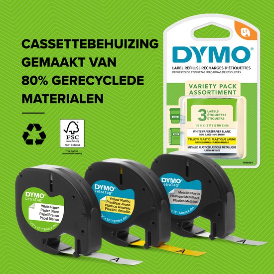 DYMO LetraTag 200B labelprinter met bluetooth | Compacte labelmaker | Verbinding via draadloze bluetoothtechnologie met iOS en Android | Inclusief 1 witte LetraTag tape