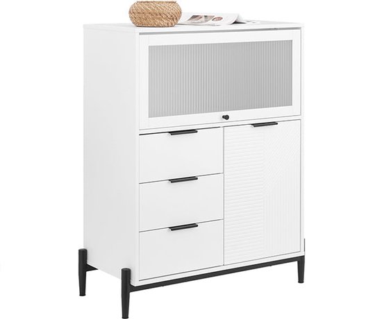 VASAGLE Colección Kailyn - Cómoda de 4 Cajones para Dormitorio, Armario de Almacenamiento, Mueble para Ropa, 40 x 60 x 97,4 cm, Estilo Moderno, Blanco Nieve LTS614WE02