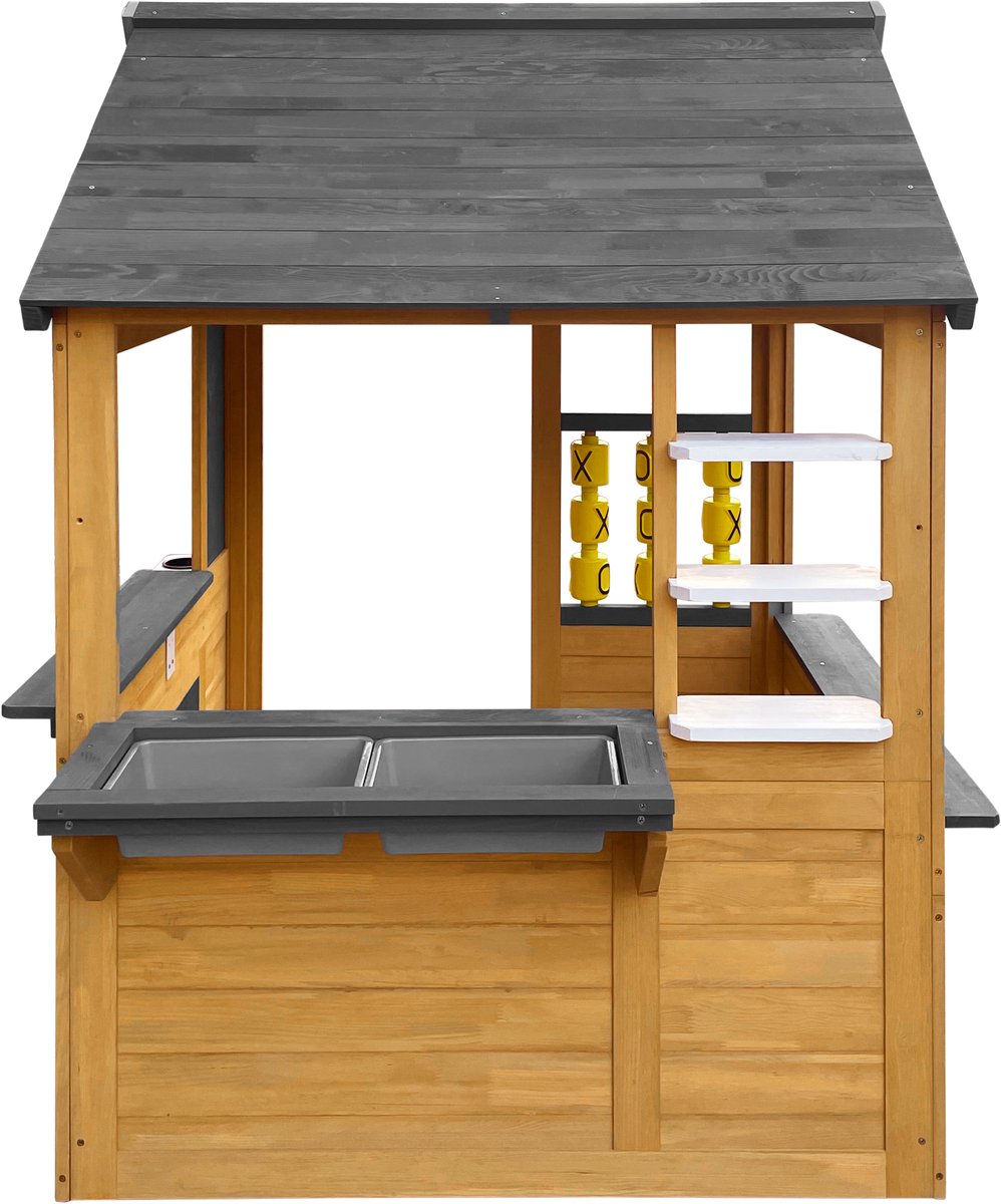 AXI Lynn Speelhuis in Bruin / Antraciet – Houten Speelhuisje met Speelkeuken, Boter, Kaas en Eieren spel en accessoires – FSC hout – Tuinhuisje voor kinderen - 10 jaar garantie! — afbeelding 5