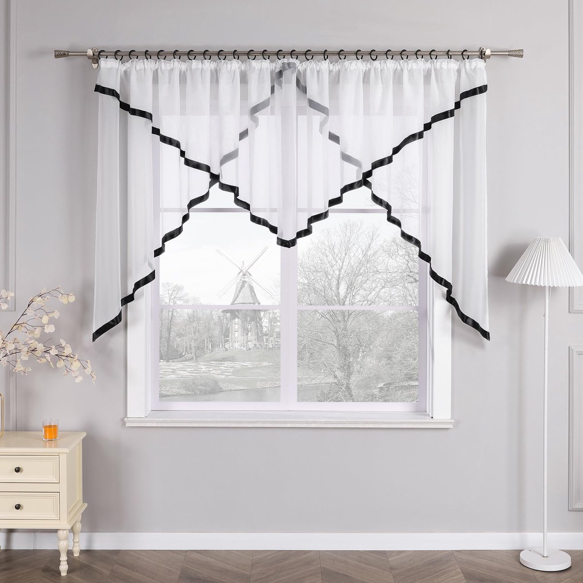 My Ninki ® Elegant Transparant Voile Gordijn Met Details Voor Stijlvolle Raamdecoratie, 120/300 cm Zwart