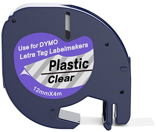Cassette de ruban plastique transparent DYMO LetraTag bleu. 12mm x 4m.