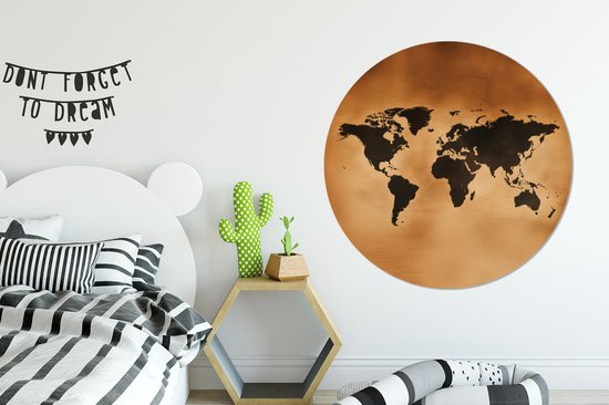 WallCircle - Cercle mural - Cercle mural - Wereldkaart - Marron - Carte - Aluminium - Dibond - 140x140 cm - Intérieur et extérieur