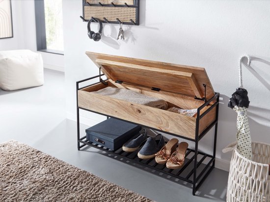 Schoenenbank 102x30,5x45 cm bewerkt hout oud houtkleurig