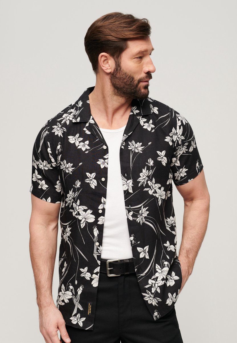 Superdry Linnen overhemd met open kraag en print Heren Shirts Zwart