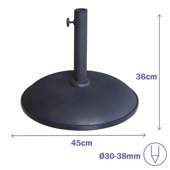 Marbueno Round Umbrella Base Cement 36x29.5 cm 11KG Grey Garden, Pool, Terrace 10442