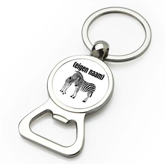 Akyol - 2 zebra's flesopener - Dierentuin - zebra liefhebbers - met eigen naam - zebra spullen - gepersonaliseerd - 9 bij 3 cm