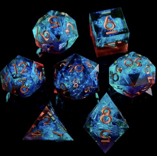 Ensemble de dés Joya Kids® Dungeons and Dragons | Set de Dés DnD Polydice | Ensemble de dés D&D | Ensemble de 7 pièces en résine | Coffre de rangement de Luxe inclus | Rouge et bleu