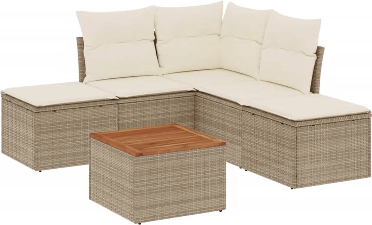 The Living Store 6-delige Loungeset met kussens poly rattan beige - Loungeset - Tuinlounge - Lounge Set - Buitendining - Tuinmeubels