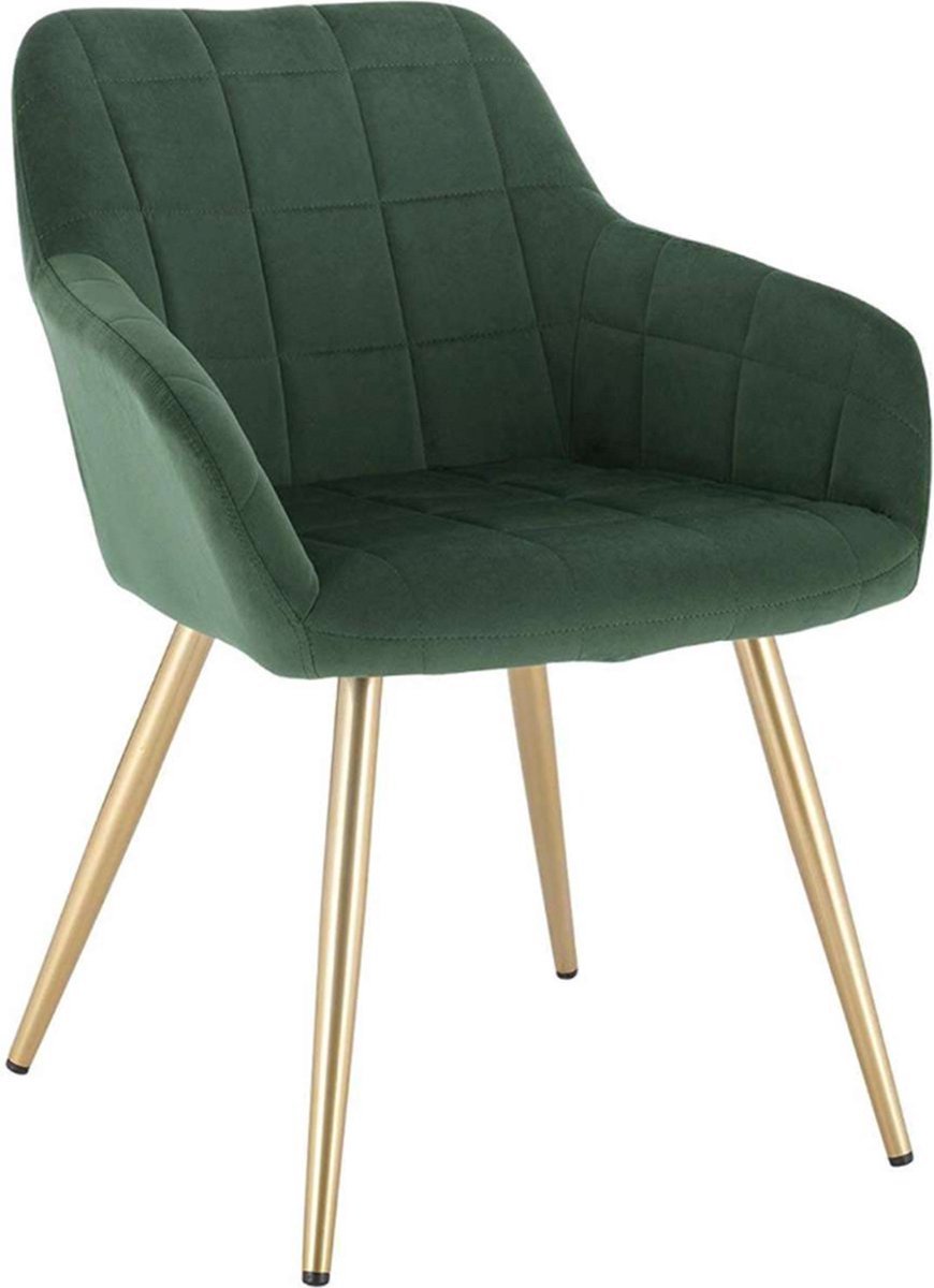 Bolt Edge Eetkamerstoel - Velvet Groen/Goud - Met armleuning - Fauteuil stijl - Set van 1