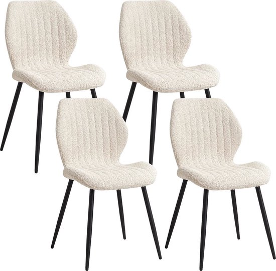 Set van 2 Eetkamerstoelen Bouclé Beige - Gestoffeerd met Metalen Poten