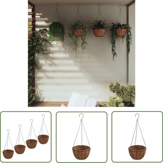 T4U 10 Inch (25 cm), Set Van 2 Hangende Bloempot Grijs Met Stippen