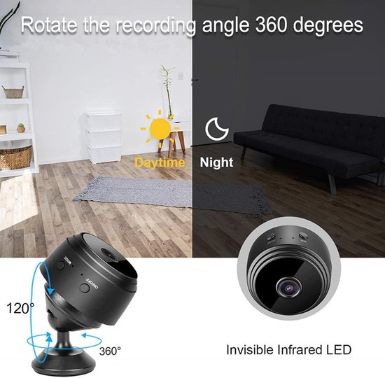 Mini-beveiligingscamera met Magneetbeugel - Groothoek Nachtzicht - WiFi Draadloze Camera - Bewegingsdetectie - Thuiskantoor . van MINI — afbeelding 5
