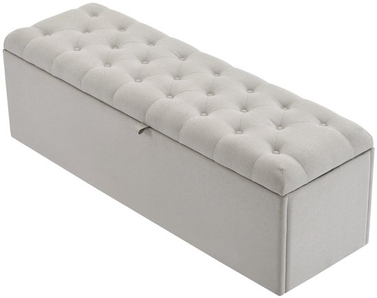 Banc Gotagee Banc pour la tête de lit Banquette rembourrée Tissu en lin Avec espace de rangement Grijs