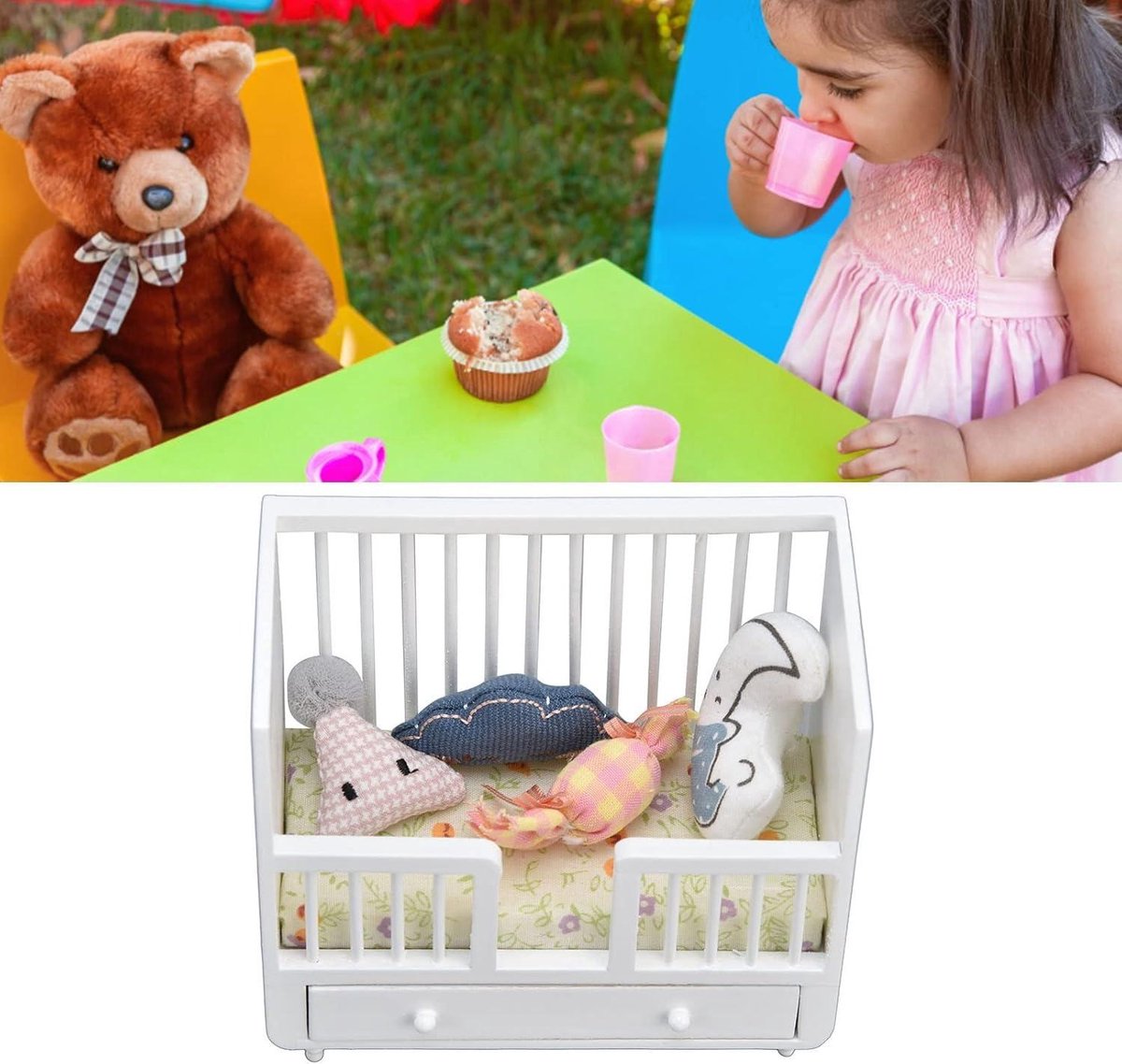 Berceau Miniature Pour Maison De Poupée, Lit Berceau Pour Poupée Avec Tiroir, Pour Les Amateurs De Maison De Poupée, Convient Pour Maison De Poupée, Boîte De Chambre, Modèle De