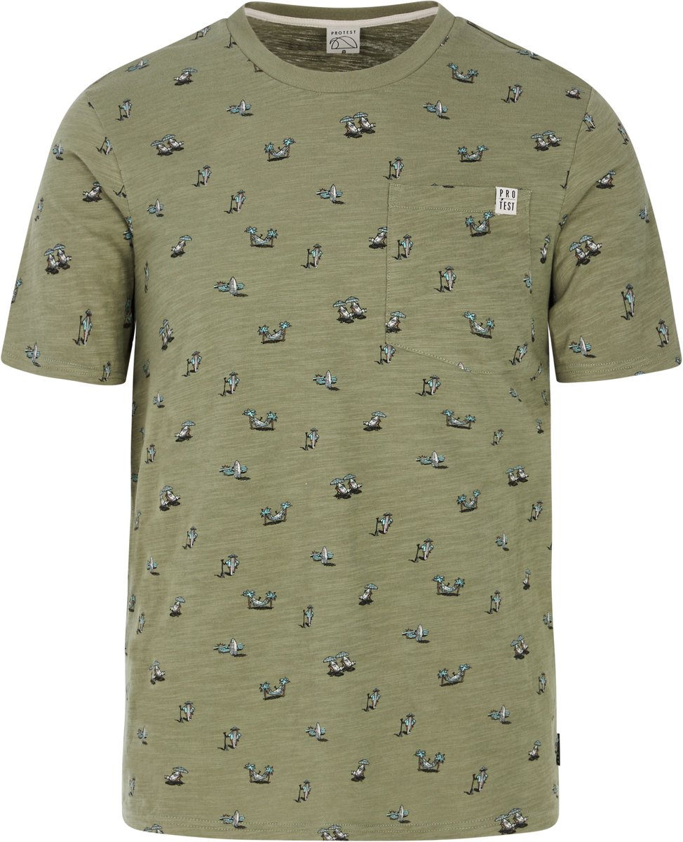 Protest Prtelston – T shirt Heren – Korte mouwen – Ronde hals Groen