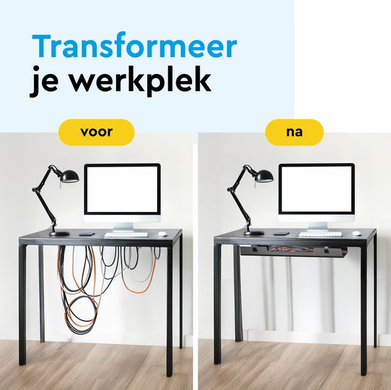 BRASQ Universele kabelgoot Zwart voor onder het bureau