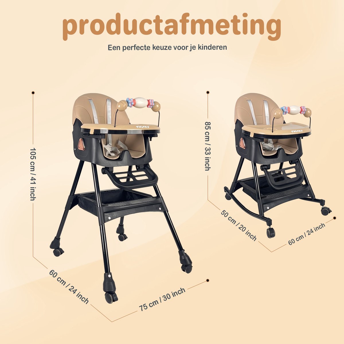Twinky® Kinderstoel SWING – 3-in-1 Kinderstoeltje Set met Schommel – Inklapbare Eetstoel & Baby Wagentje en Babystoel Voor Aan Tafel – Kinderzetel, Peuterstoeltje en Meegroeistoel in 1 — afbeelding 5
