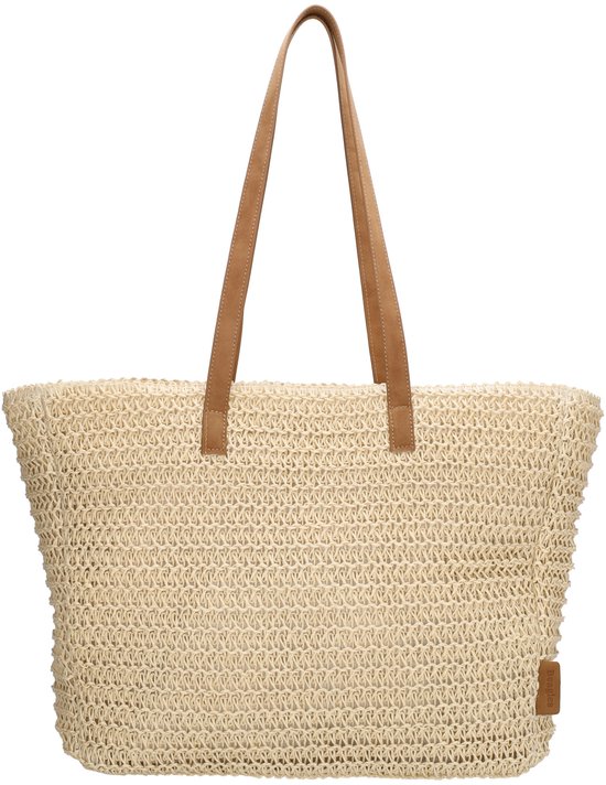 Beagles Strandtas Natural Life - Rieten Shopper met Ritssluiting - 35x46x12 cm - Licht natuur