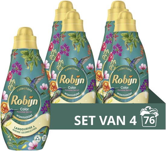 Robijn Klein & Krachtig Collections Vloeibaar Wasmiddel - Color Paradise Secret - 4 x 19 wasbeurten - Voordeelverpakking