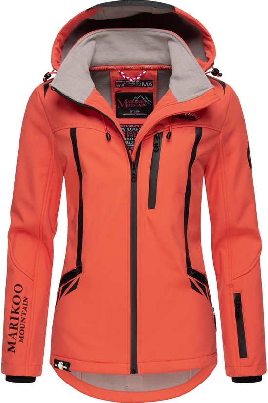 Marikoo B659 Designer overgangsjas voor dames, licht gevoerd, met capuchon, kort, taupe, L
