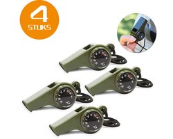 Colorful Sun® 3-in-1 Noodfluit - Met Kompas & Thermometer - 4 Stuks - Luide Alarmfluit 120 dB - Voor Noodgevallen, Survival, Wandelen, Camping & Sport - Reddingsfluit & Hondenfluit - Weerbestendig - Inclusief Sleutelkoord
