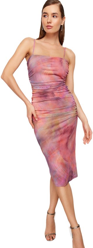 Trendyol Veelkleurige Gebreide Elegante Avondjurk Met Abstract Patroon Tprss24El00150