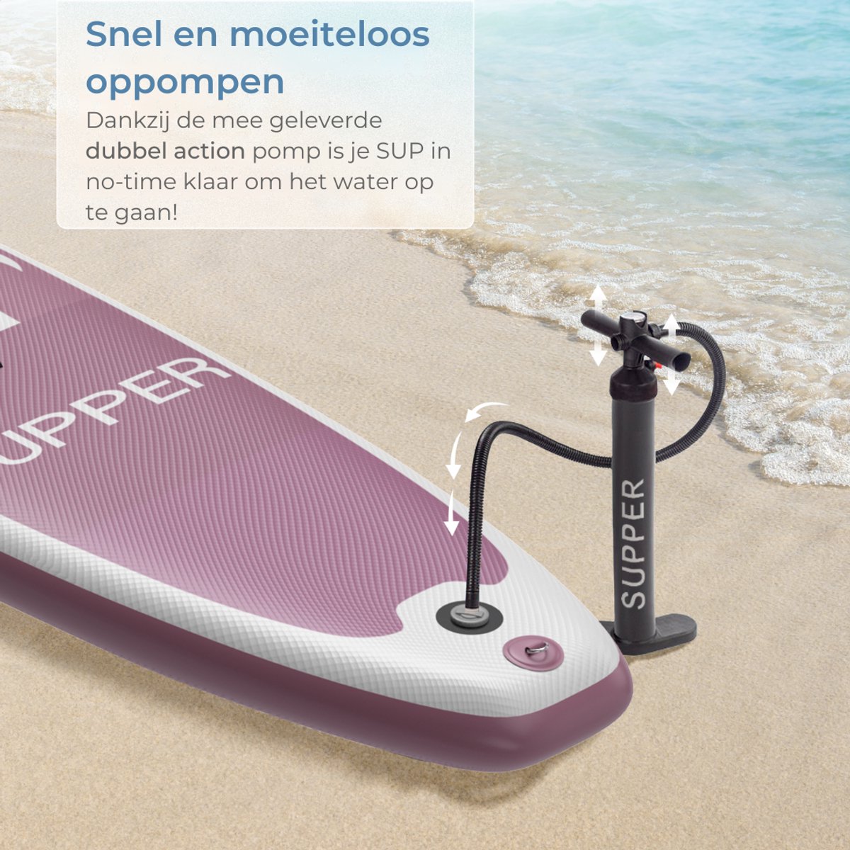 Supper Sup Board - Max. 120KG - Opblaasbaar – Paddle Board – Pomp – Vin – Leash – Draagtas – 285 x 76 cm - Roze – foto 8