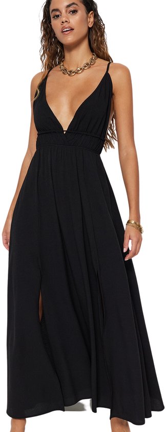 Trendyol Strandkleding Ecru Maxi Geweven Geplooide Rugloze Jurk Tbess23El00063