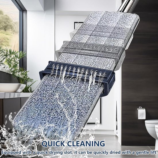 Darryy grote platte mop met uitwringfunctie, 360° draaischarnier, vloerwisser, dweilset, natte en droge moppen voor het huishouden, met 4 microvezel-dweilpads (blauw