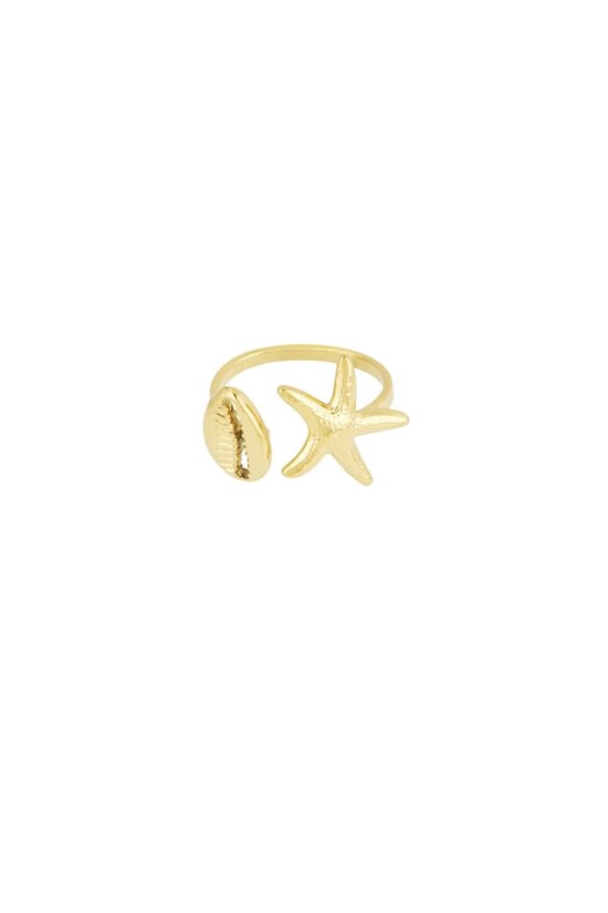 Ring - Or - Ajustable - Coquillage - Étoile de mer - Bague de déclaration - Bijoux en acier inoxydable