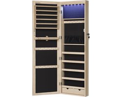 Sieradenkast, wandkast voor halskettingen, oorbellen, accessoirekast, spiegel, verschillende vakken, afsluitbaar, kleur eiken JJC093M01 Sieradenkast, wandkast voor halskettingen, oorbellen, accessoirekast, spiegel, verschillende vakken, afsluitbaar, kleur eiken JJC093M01