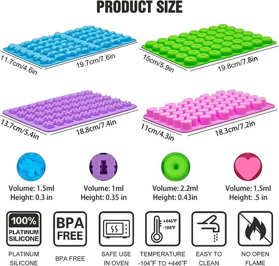 Gummibeertjes vormen 4 stuks siliconen chocoladevormen